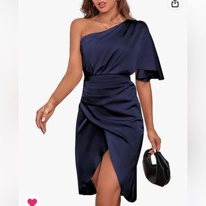 Navy satin dress - M
